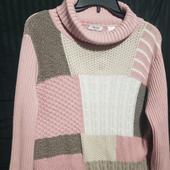 Liz & Co Pink Patchwork Cable Knit Sweater XL Petite - Picture 1 of 6